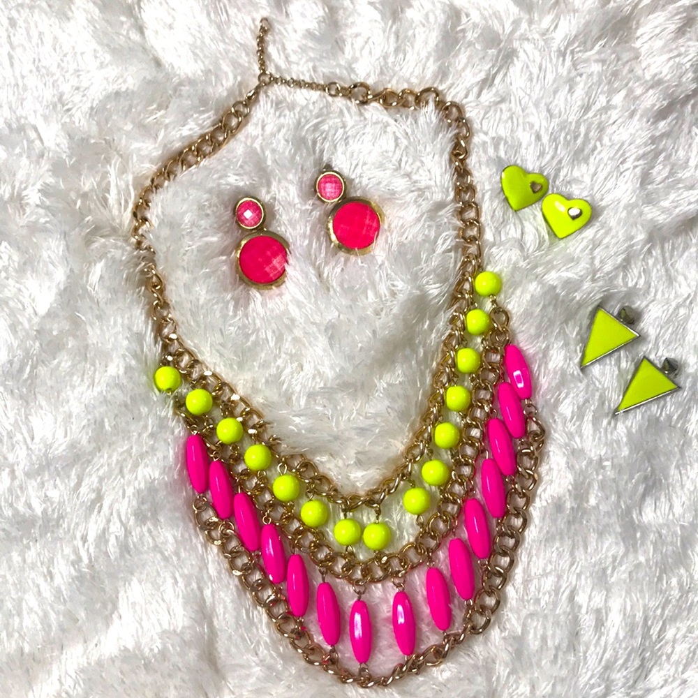 Neon pink/ yellow jewelry bundle